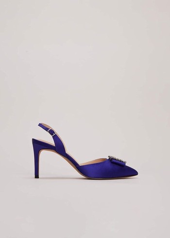 Phase Eight Blue Satin Embellished Slingback Heels Blue USA | 1697250-QW